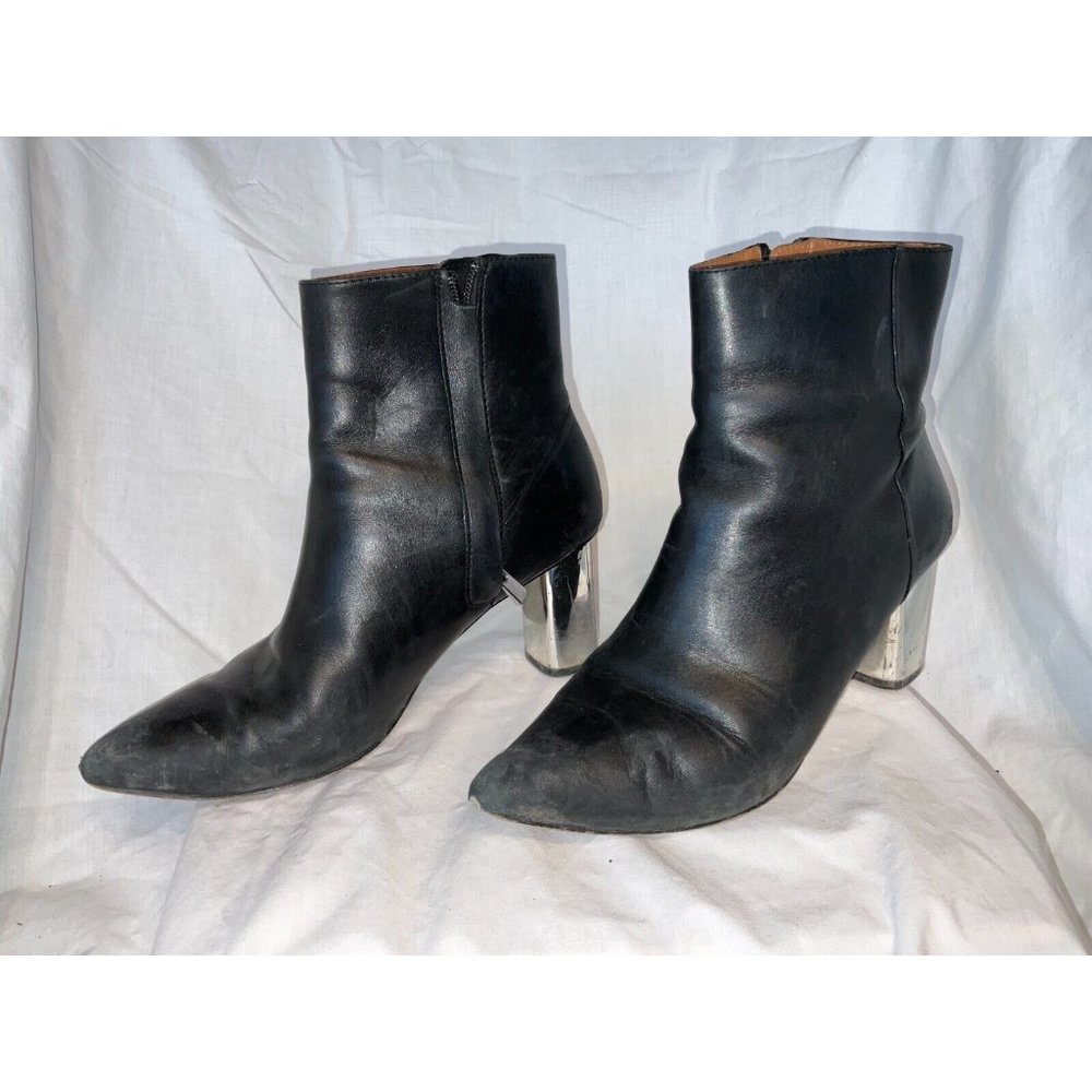 & other Stories Black Leather Silver Block Heel Pointed toe Ankle Boots Size 8